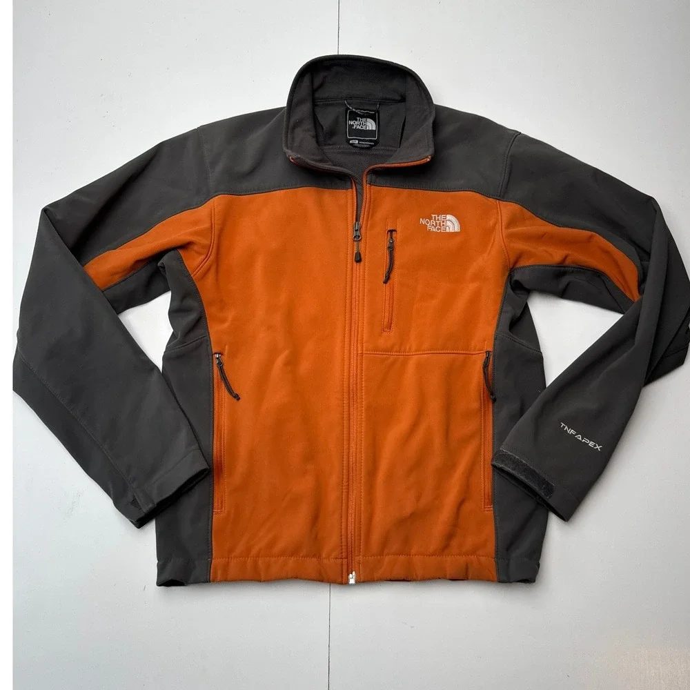 The North Face Apex Softshell Jacket Mens Small Orange Grey Colorblock Full Zip